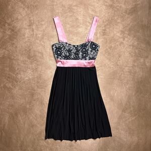 Vintage Y2K Taboo Sleeveless Empire Waist Mini Party Dress Floral Lace Black